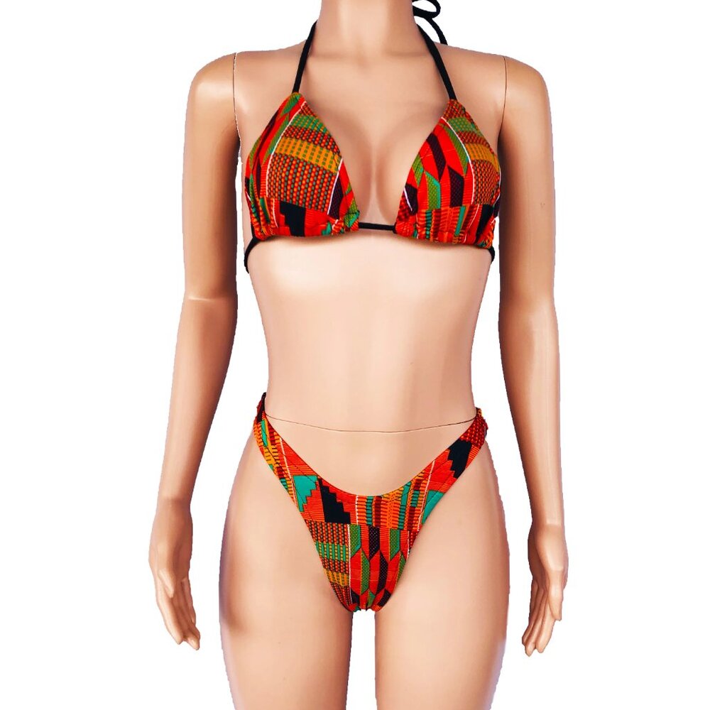 NEW! DIYANU Kente Cloth Design 'Bisi' African Print Bikini Swimsuit TWO-PIECE